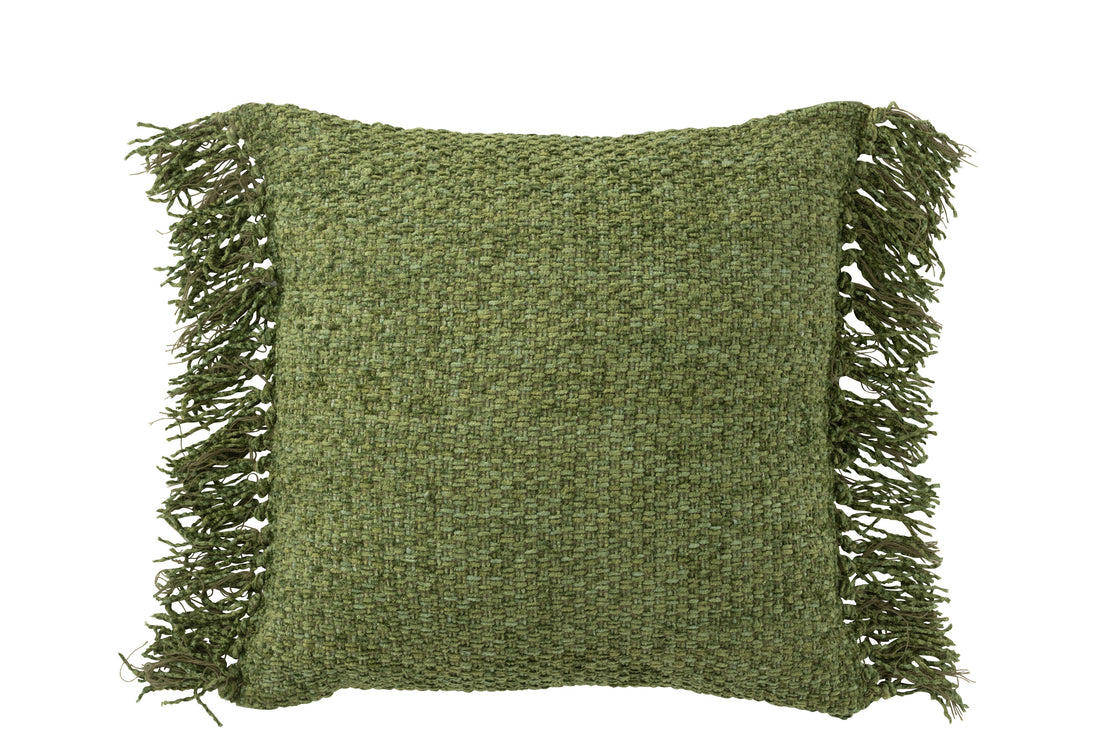 J-Line Kussen Gewoven+Franjes Viscose/Katoen Donkergroen