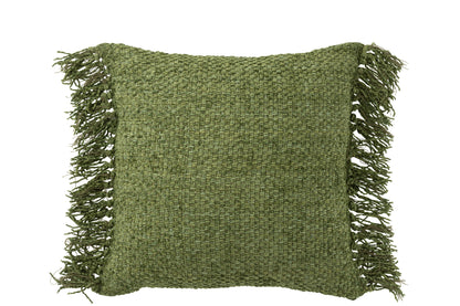 J-Line Kussen Gewoven+Franjes Viscose/Katoen Donkergroen