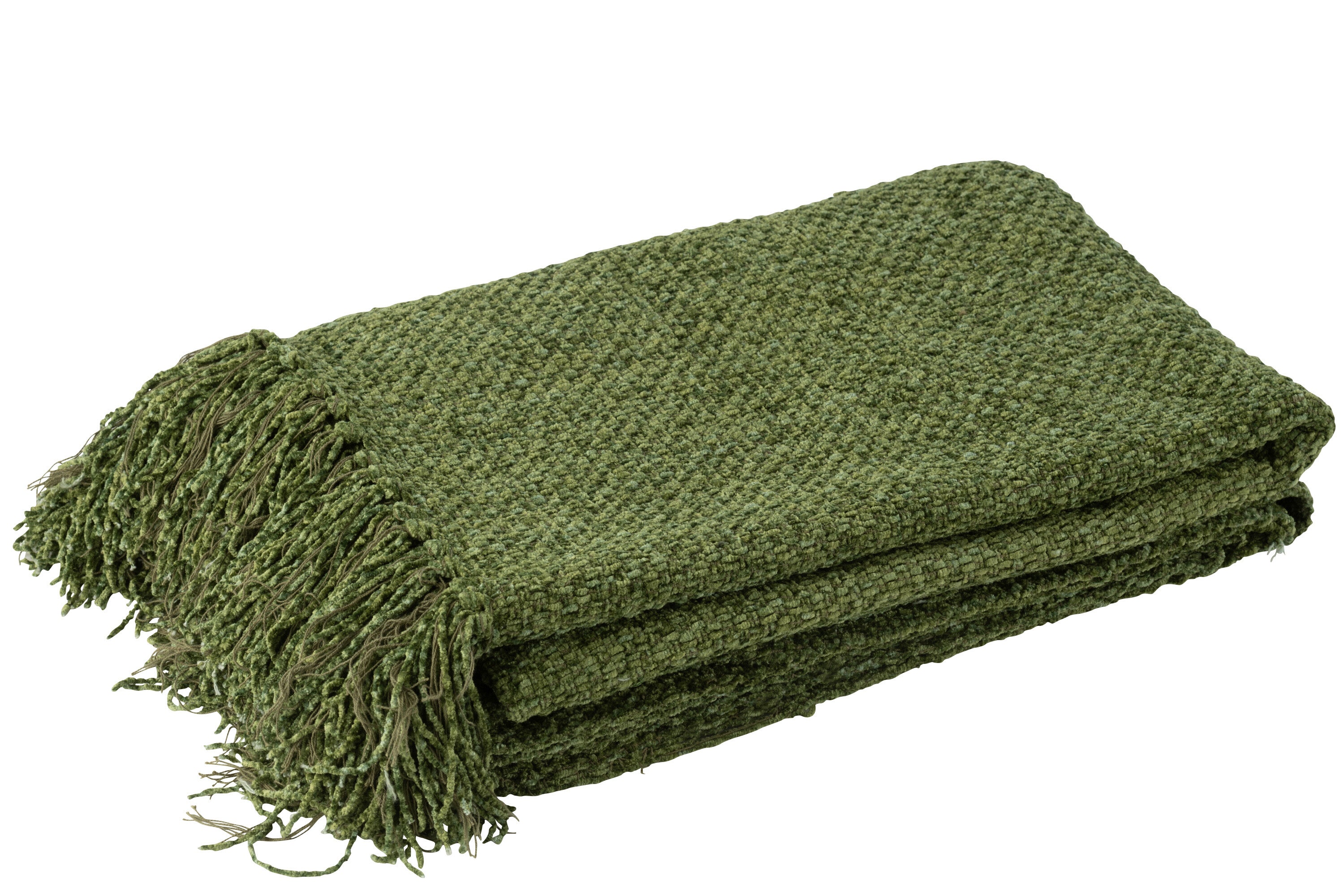 J-Line Plaid Gewoven+Franjes Viscose Donkergroen