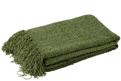 J-Line Plaid Gewoven+Franjes Viscose Donkergroen