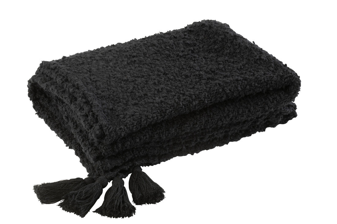 J-Line Plaid Kwasten Katoen Zwart