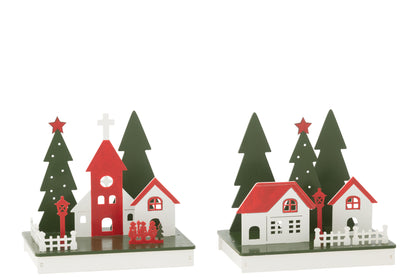 Deco Winter Led Huis Hout Mix Assortiment Van 2