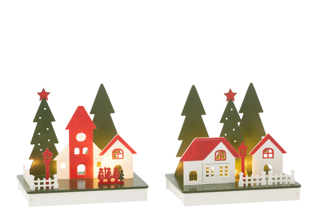 Deco Winter Led Huis Hout Mix Assortiment Van 2