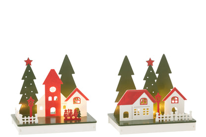 Deco Winter Led Huis Hout Mix Assortiment Van 2