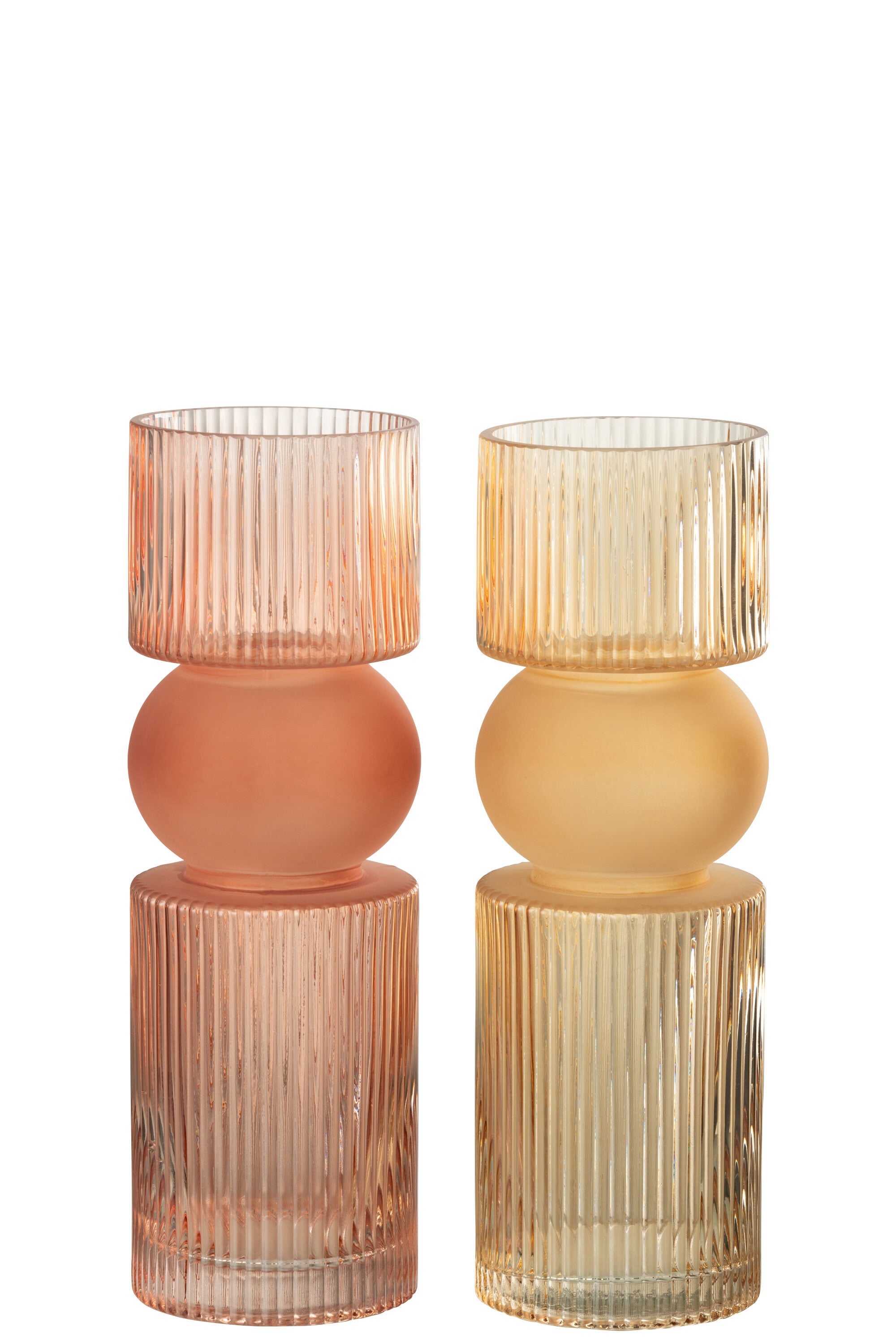 Vaas/Kaarsenhouder Candy Glas Oranje/Rood Medium Assortiment Van 2