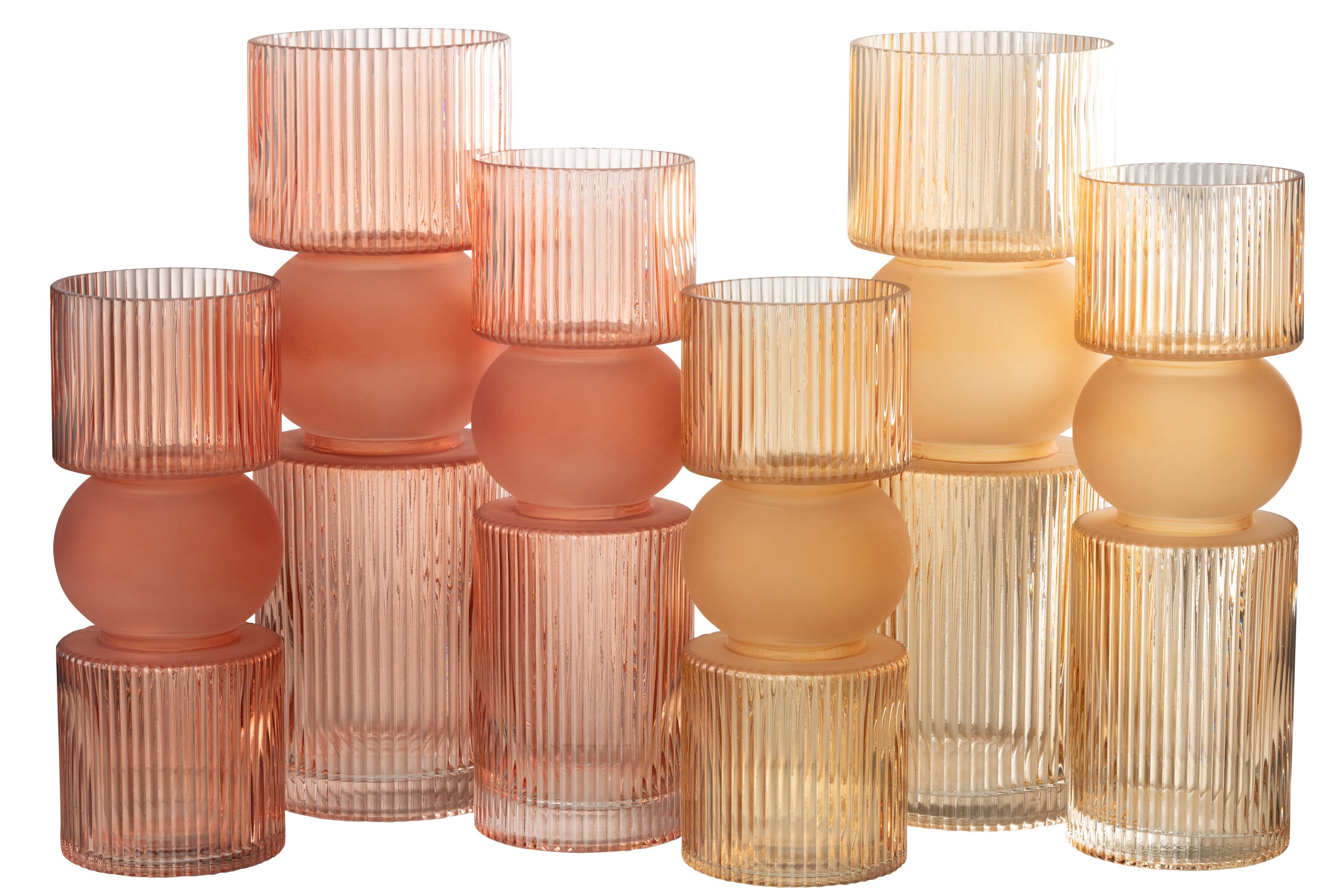 Vaas/Kaarsenhouder Candy Glas Oranje/Rood Groot Assortiment Van 2