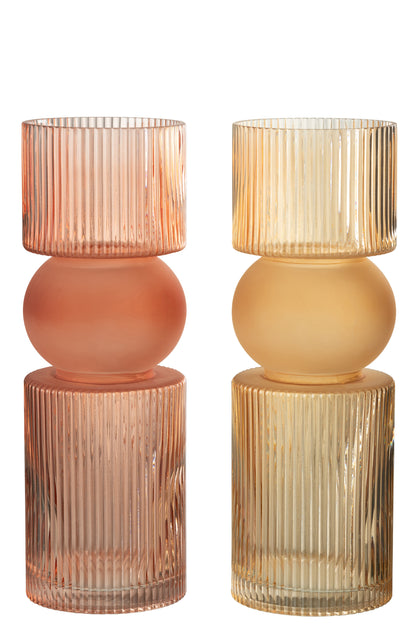 Vaas/Kaarsenhouder Candy Glas Oranje/Rood Groot Assortiment Van 2