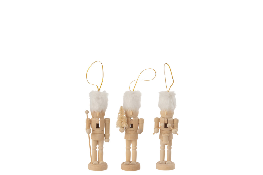 Doos van 3 hangers Notenkrakers Hout/Bont Natuurlijk/Wit