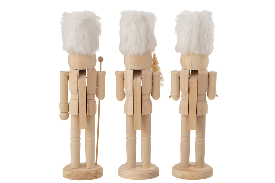 Doos met 3 notenkrakers hout/bont natuurlijk/wit