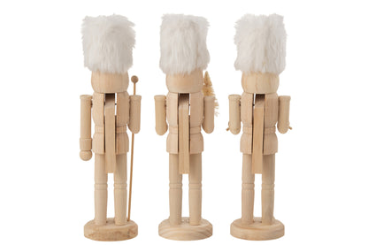 Doos met 3 notenkrakers hout/bont natuurlijk/wit