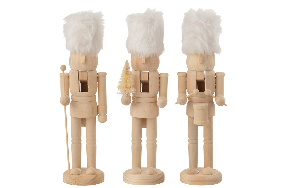 Doos met 3 notenkrakers hout/bont natuurlijk/wit