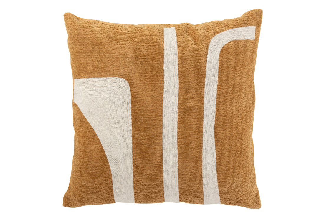 J-Line Kussen Chenille+Patroon Polyester Oker/Wit