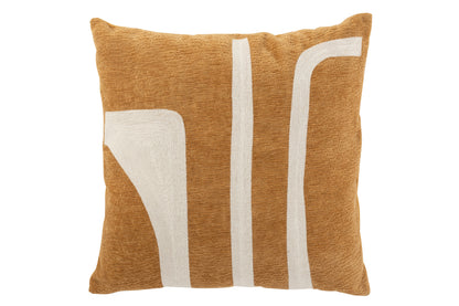 J-Line Kussen Chenille+Patroon Polyester Oker/Wit