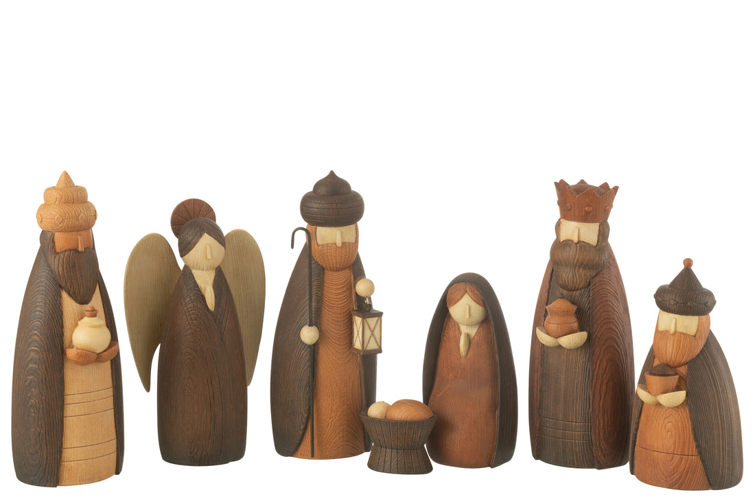 Kerststal 7 delen hars bruin