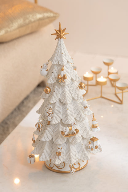 Kerstboom Led Ornamenten Hars Wit/Goud Klein