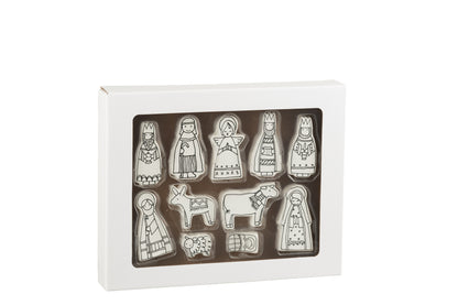 Kerststal 11 delen Dolomiet Wit/Zwart Klein
