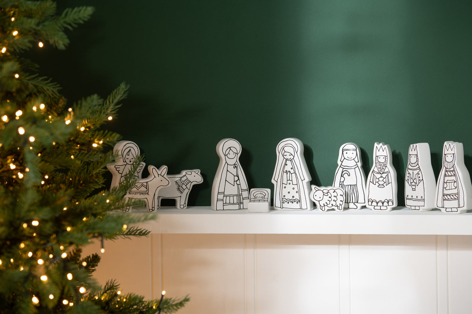 Kerststal 11 delen Dolomiet Wit/Zwart Klein
