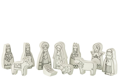 Kerststal 11 delen Dolomiet Wit/Zwart Groot