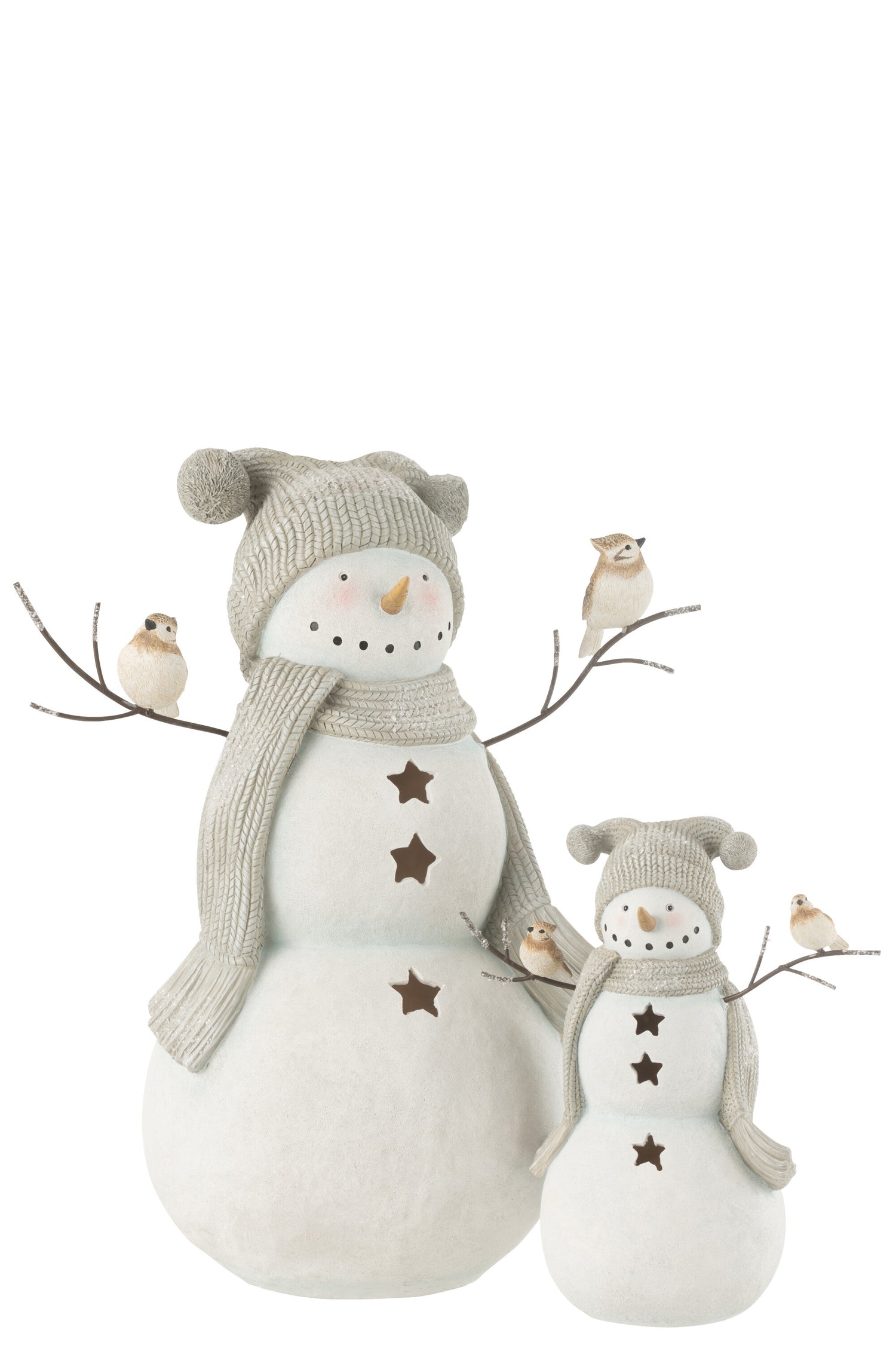 Sneeuwpop Led Vogels Hars Wit/Grijs Groot