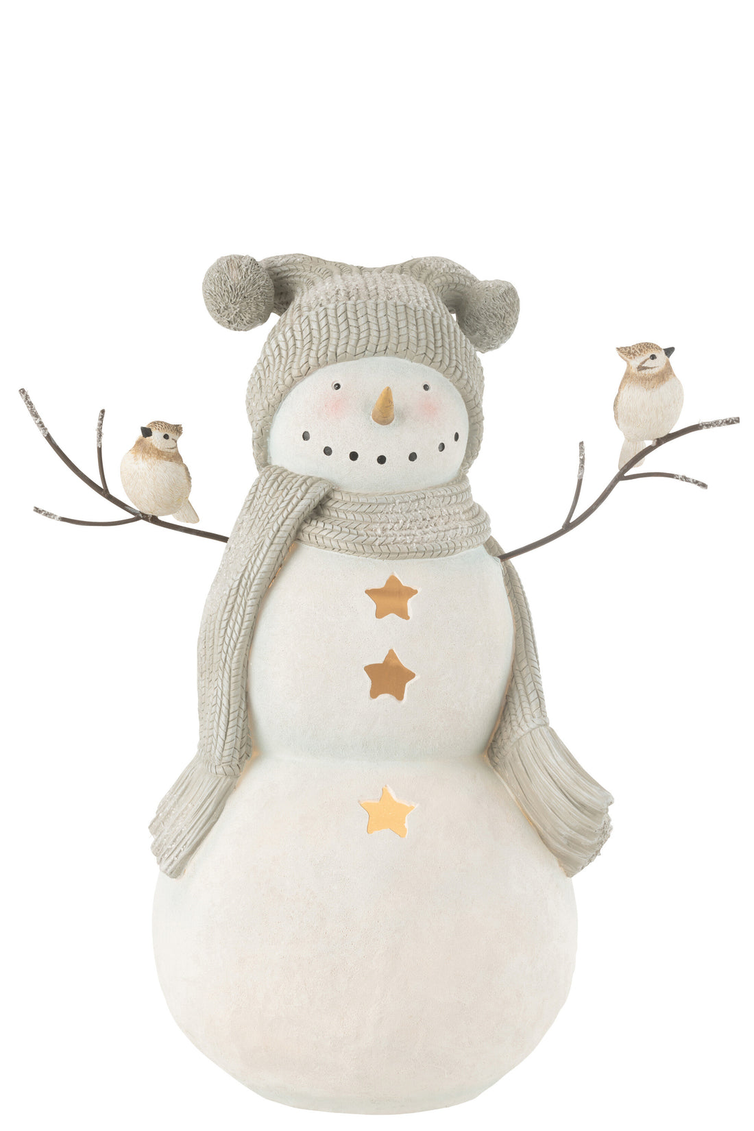 Sneeuwpop Led Vogels Hars Wit/Grijs Groot