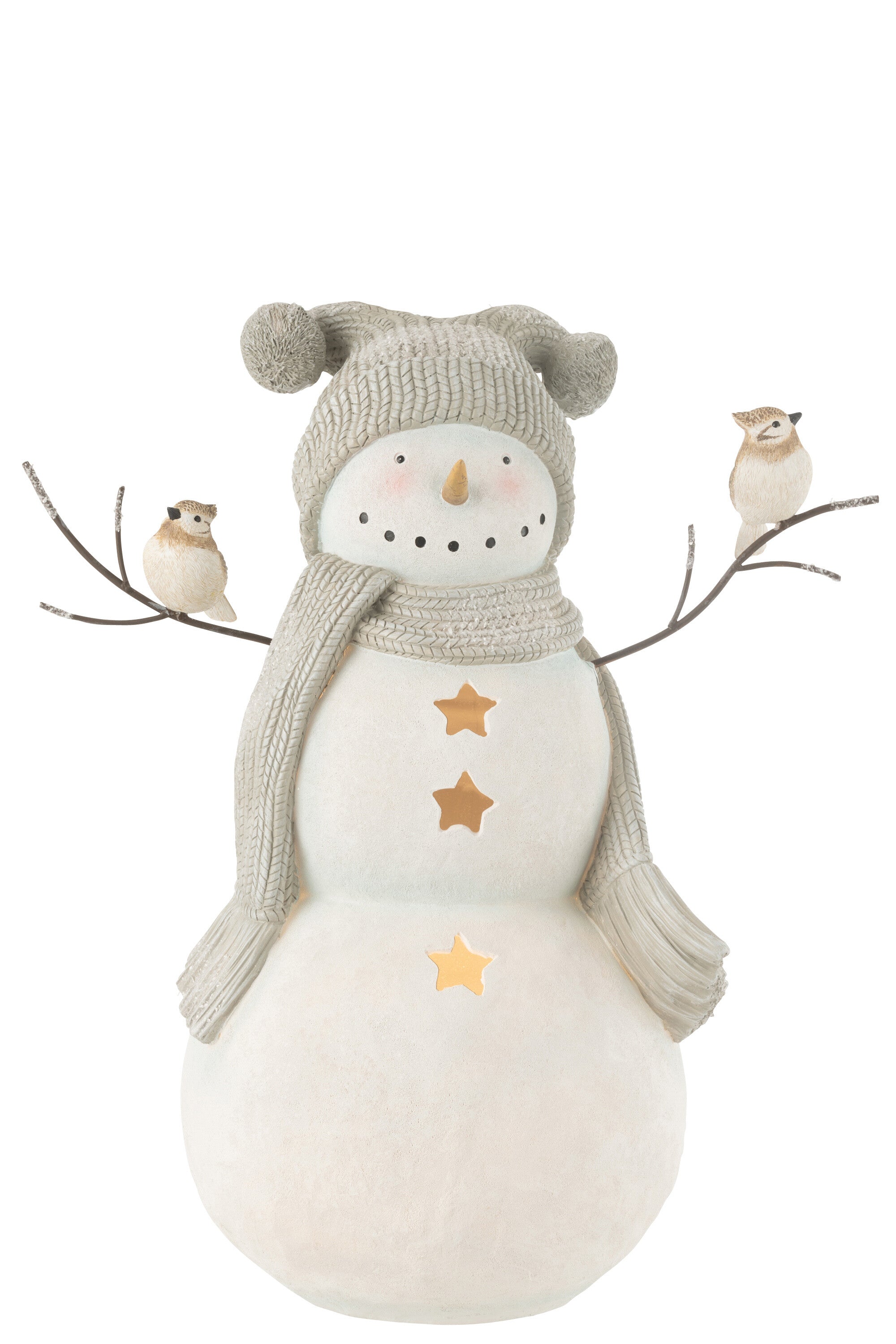 Sneeuwpop Led Vogels Hars Wit/Grijs Groot