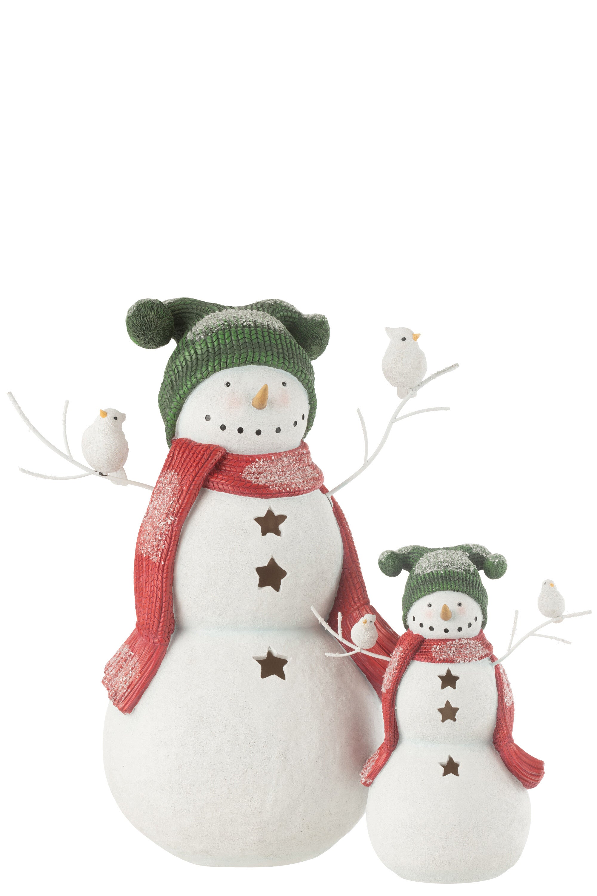 Sneeuwpop Led Vogels Hars Rood/Groen Groot