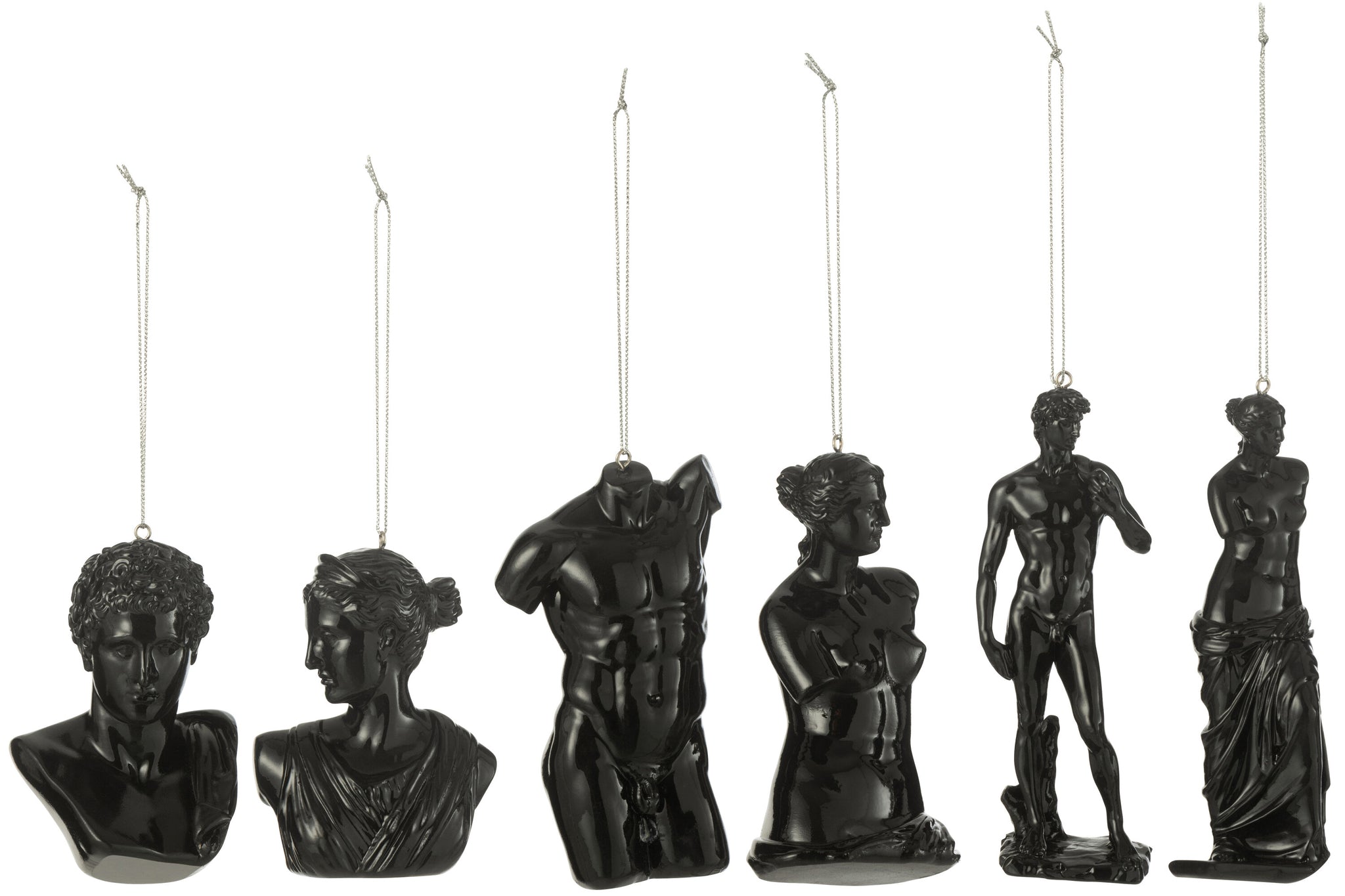 Doos van 6 hanger Romeins standbeeld hars zwart