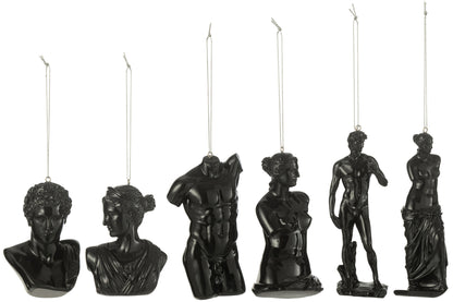 Doos van 6 hanger Romeins standbeeld hars zwart
