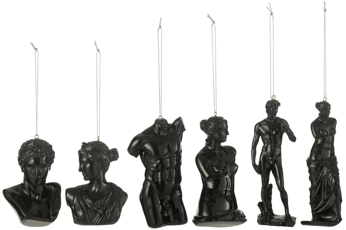 Doos van 6 hanger Romeins standbeeld hars zwart
