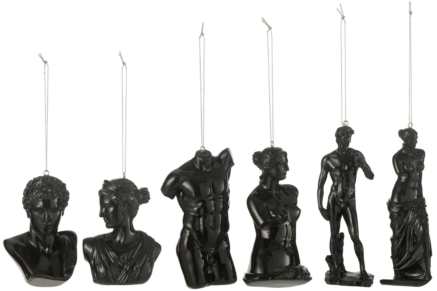 Doos van 6 hanger Romeins standbeeld hars zwart