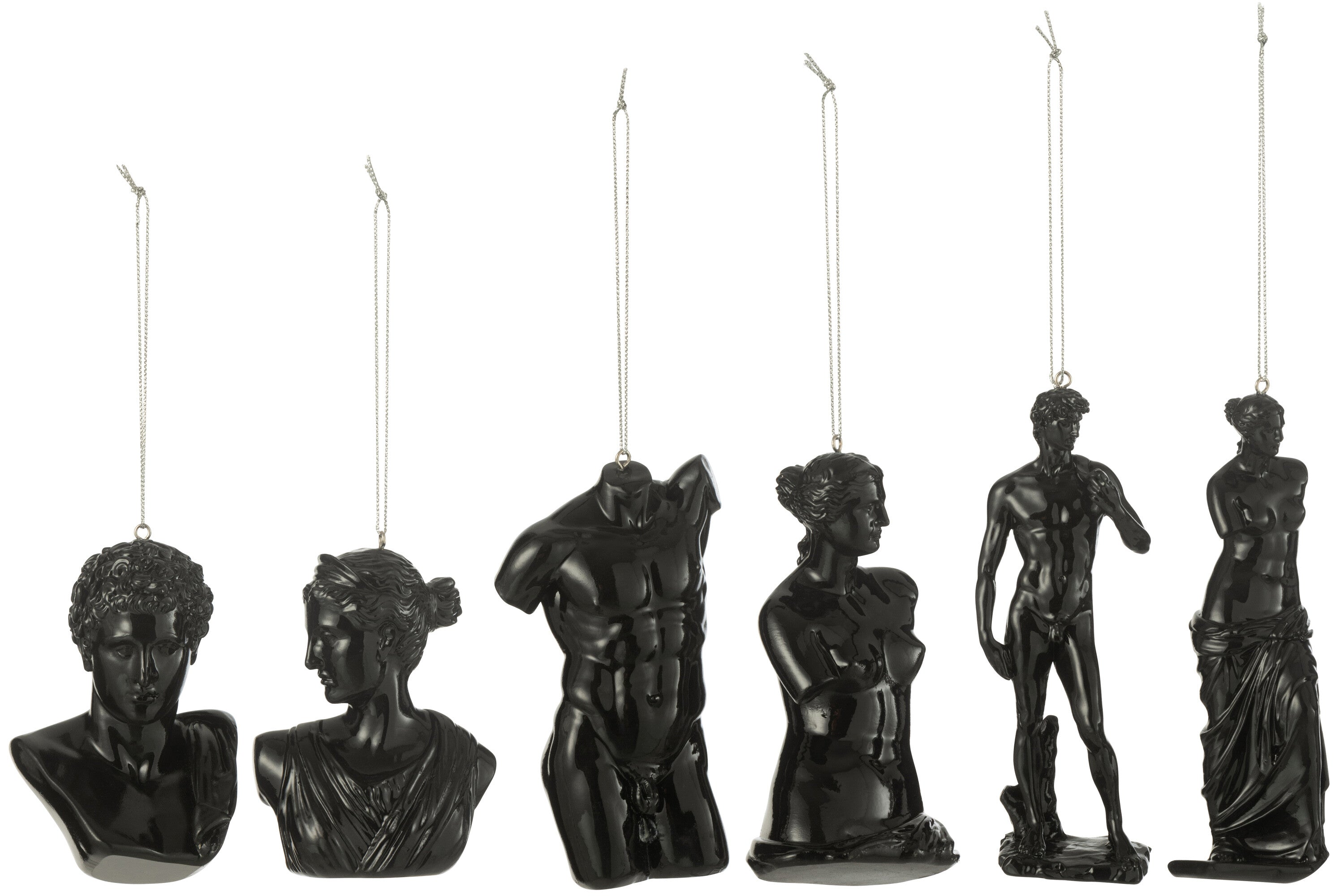 Doos van 6 hanger Romeins standbeeld hars zwart