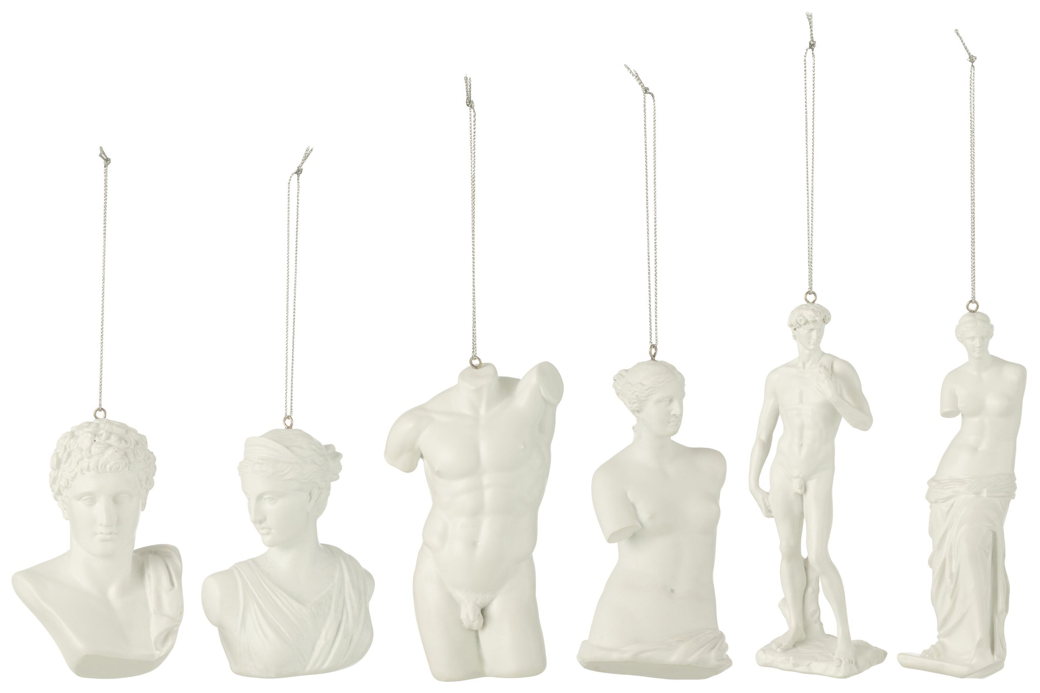 Doos van 6 hanger Romeins standbeeld hars wit