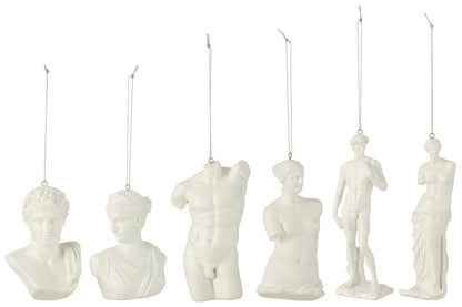 Doos van 6 hanger Romeins standbeeld hars wit