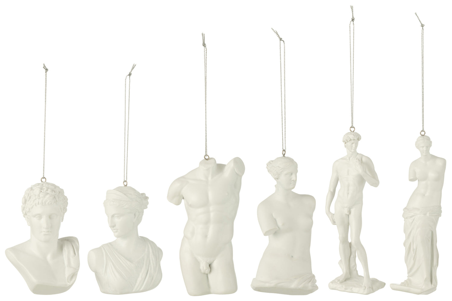 Doos van 6 hanger Romeins standbeeld hars wit