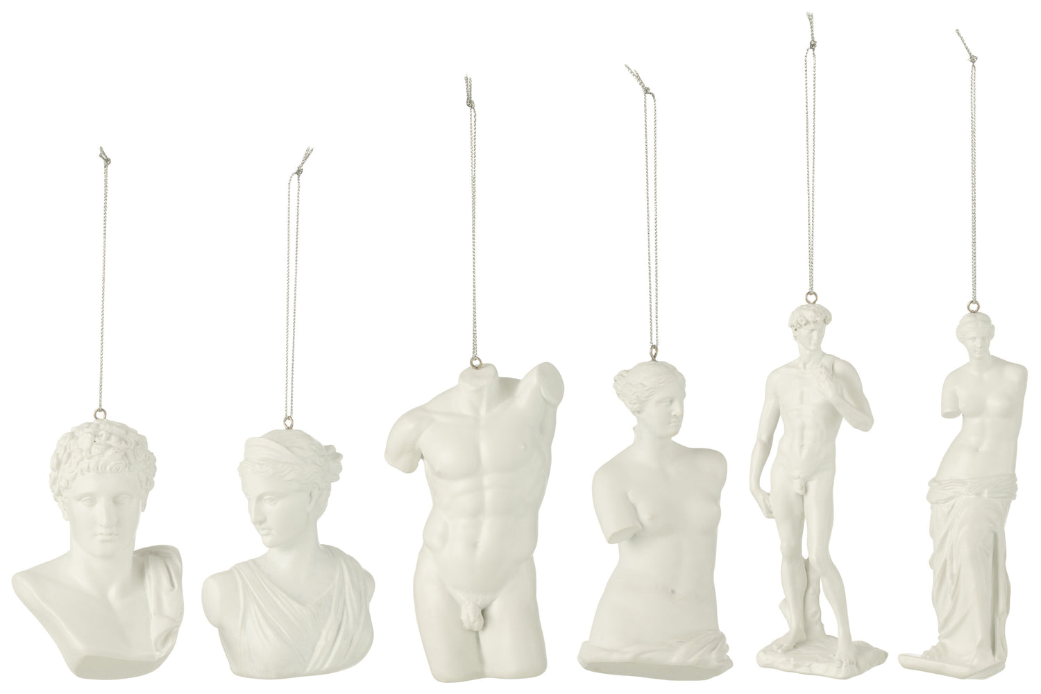 Doos van 6 hanger Romeins standbeeld hars wit