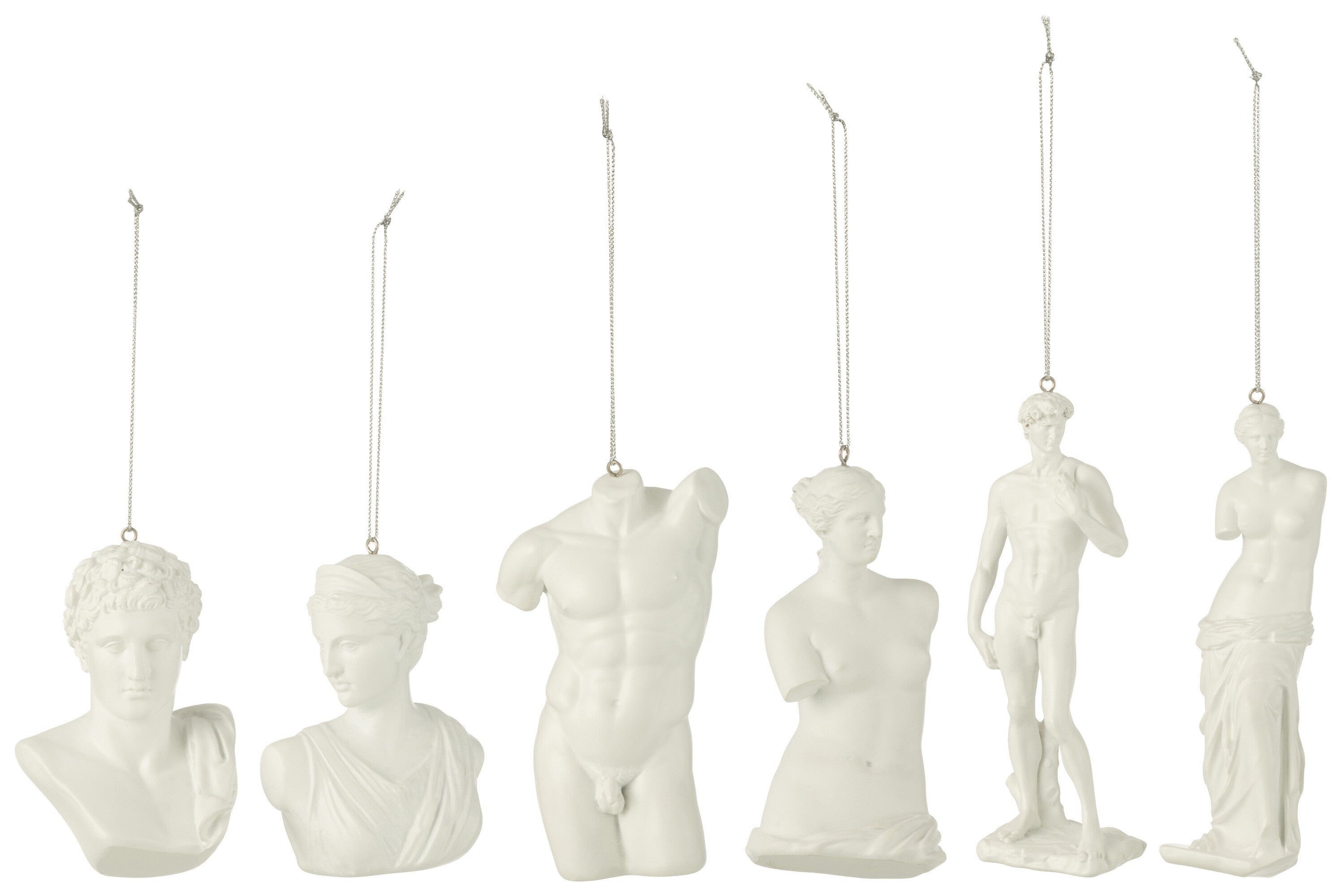 Doos van 6 hanger Romeins standbeeld hars wit