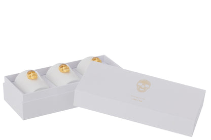 Doos met 3 geurende kaarsen schedel Nuit Blanche-16 uur.