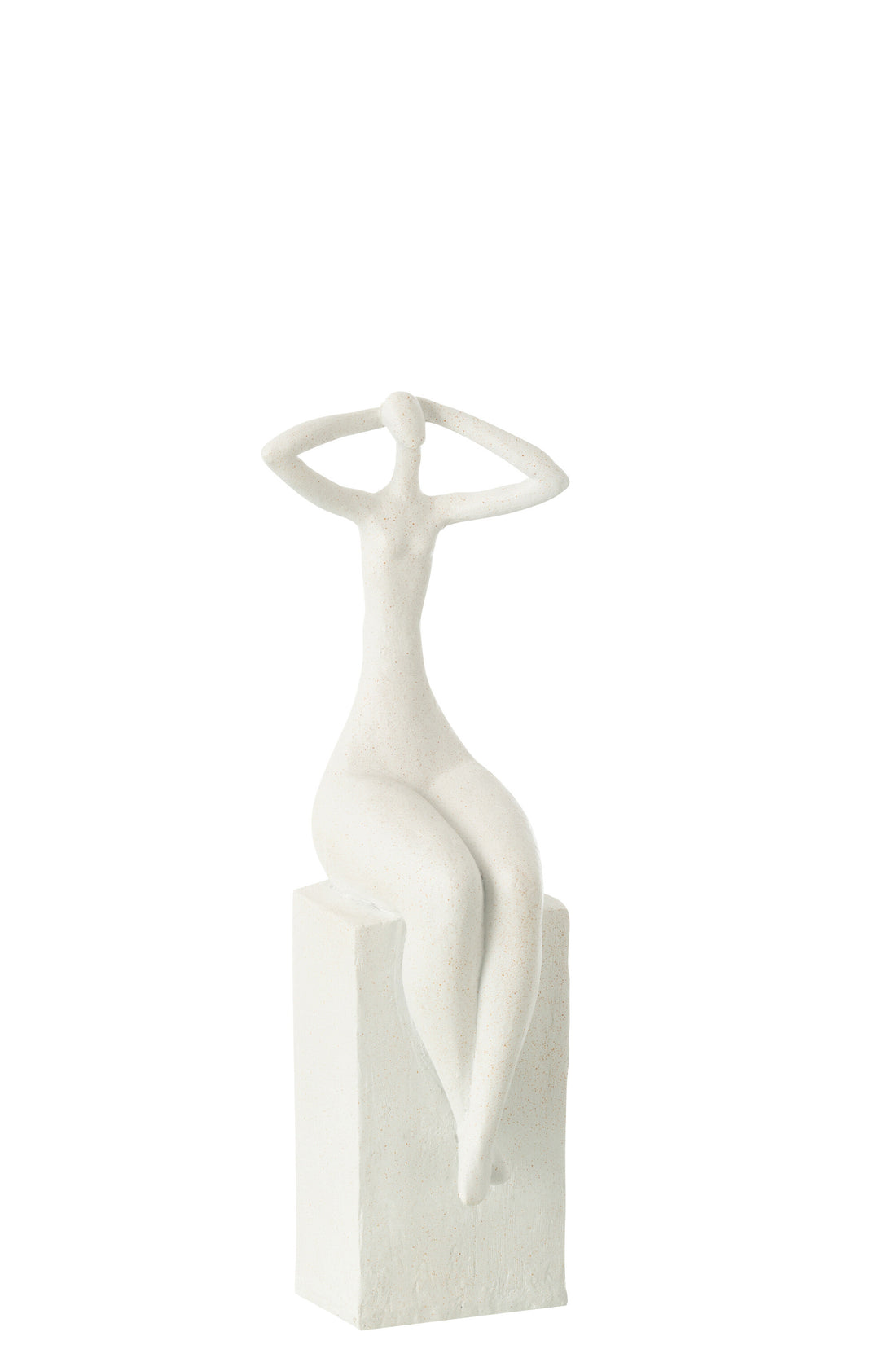 Dame zittend op rechthoekige hars mat wit