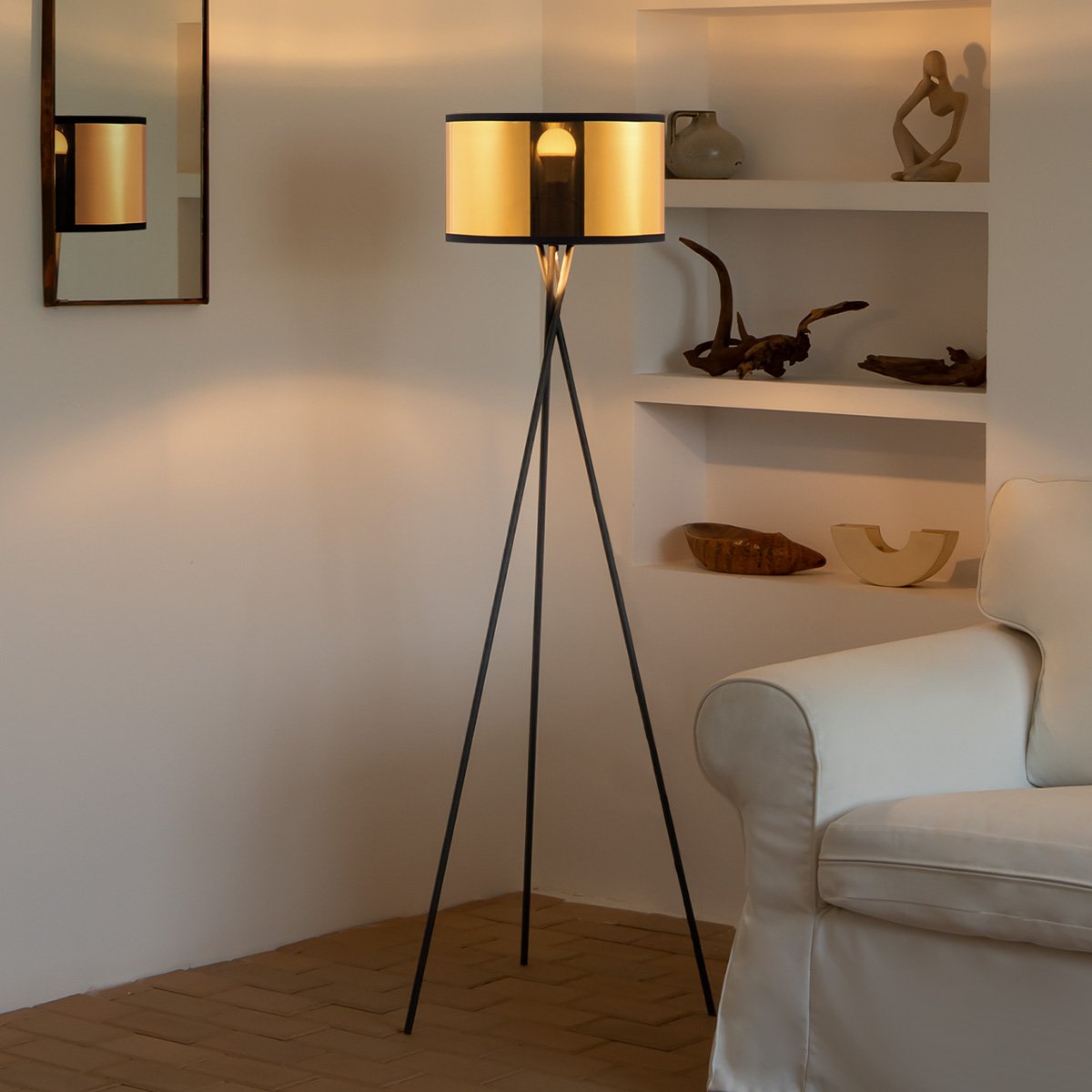 Moderne Vloerlamp - Lampenkap goud - 53x53x138