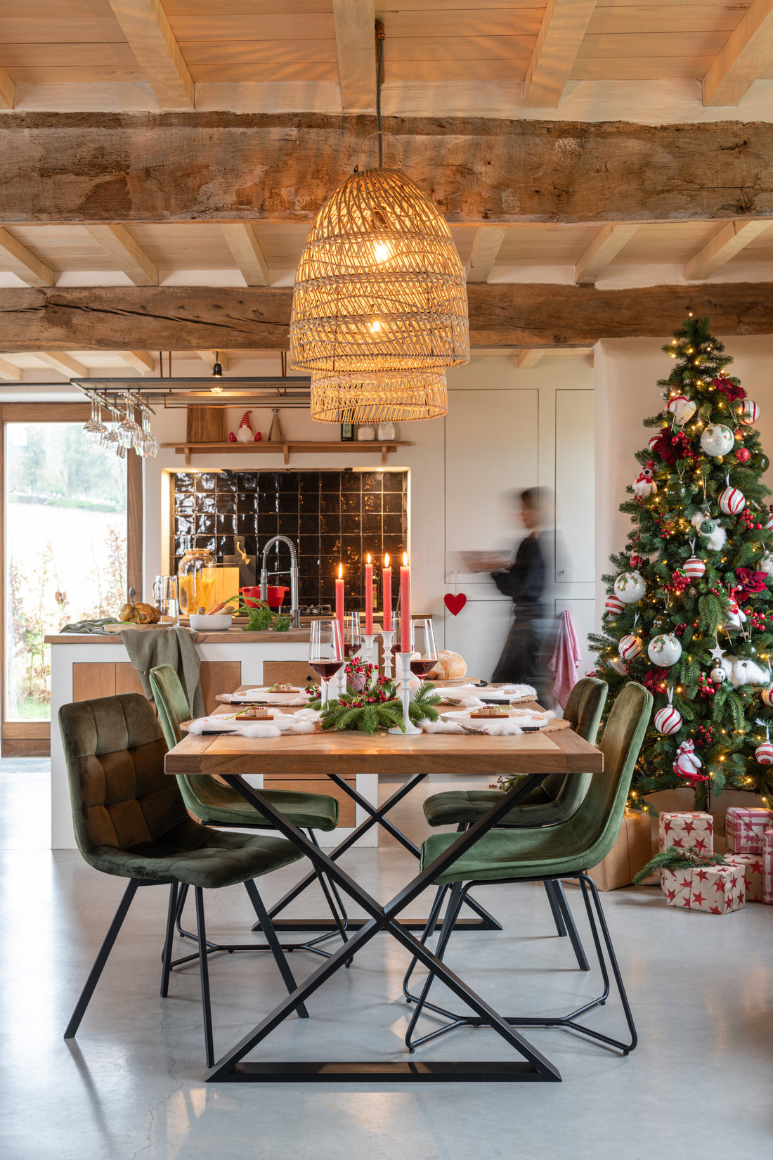 J-Line Kerstboom+Leds Half Wand Kunststof Groen