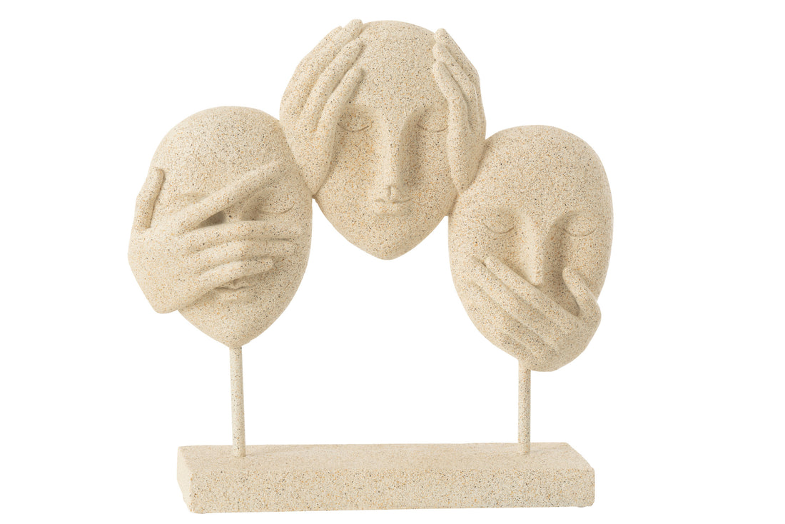 Gezicht Zien/Horen/Spreken Op Standbeeld Hars Beige