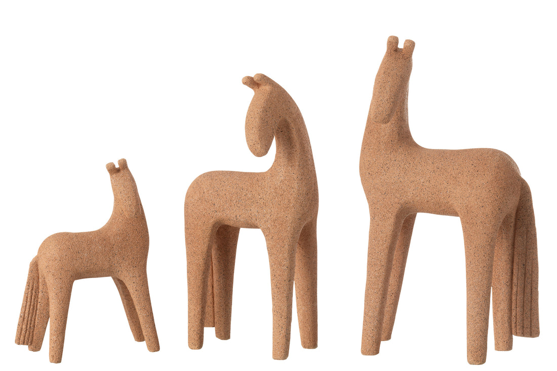 Set van 3 moderne paarden van hars terra.