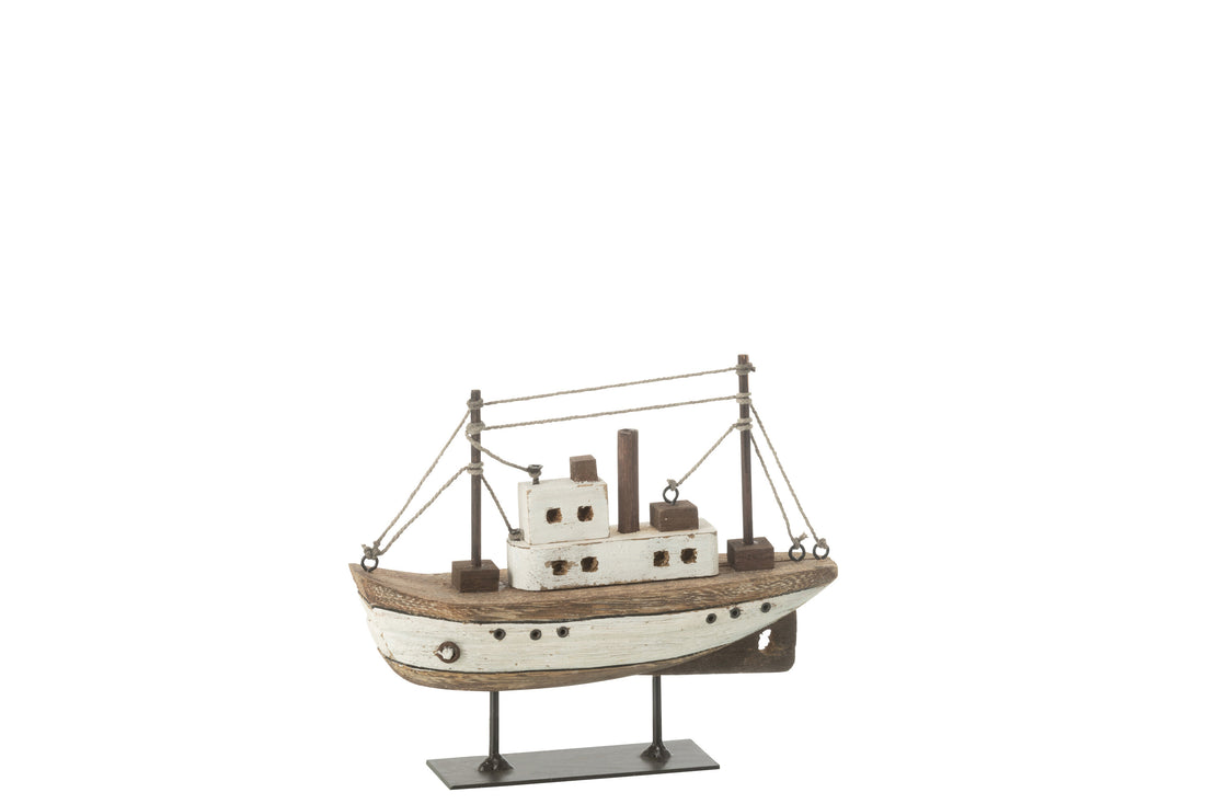 Boot Op Stand Paulownia Hout Natuurlijk/Wit Klein