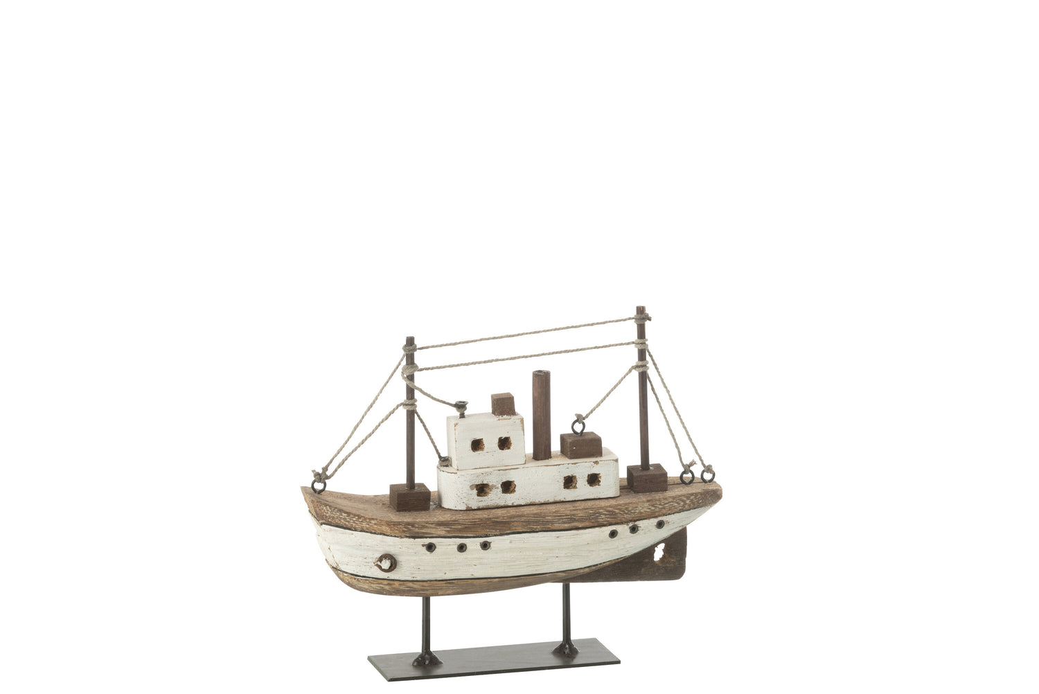 Boot Op Stand Paulownia Hout Natuurlijk/Wit Klein