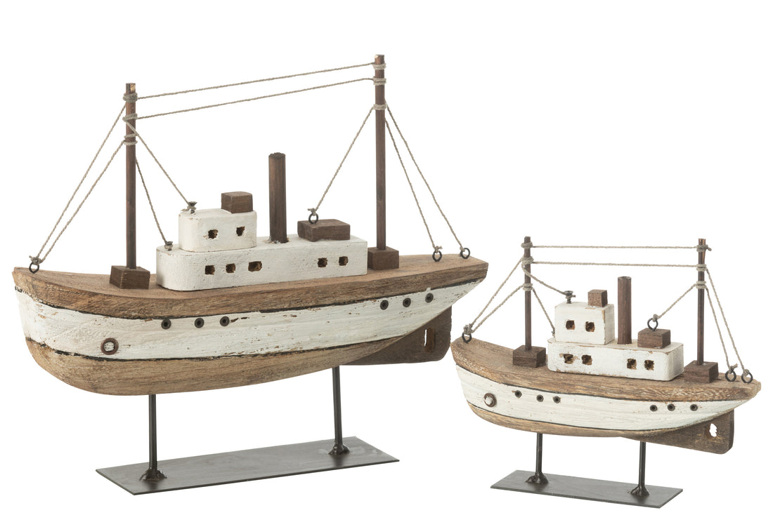 Boot Op Stand Paulownia Hout Natuur/Wit Groot