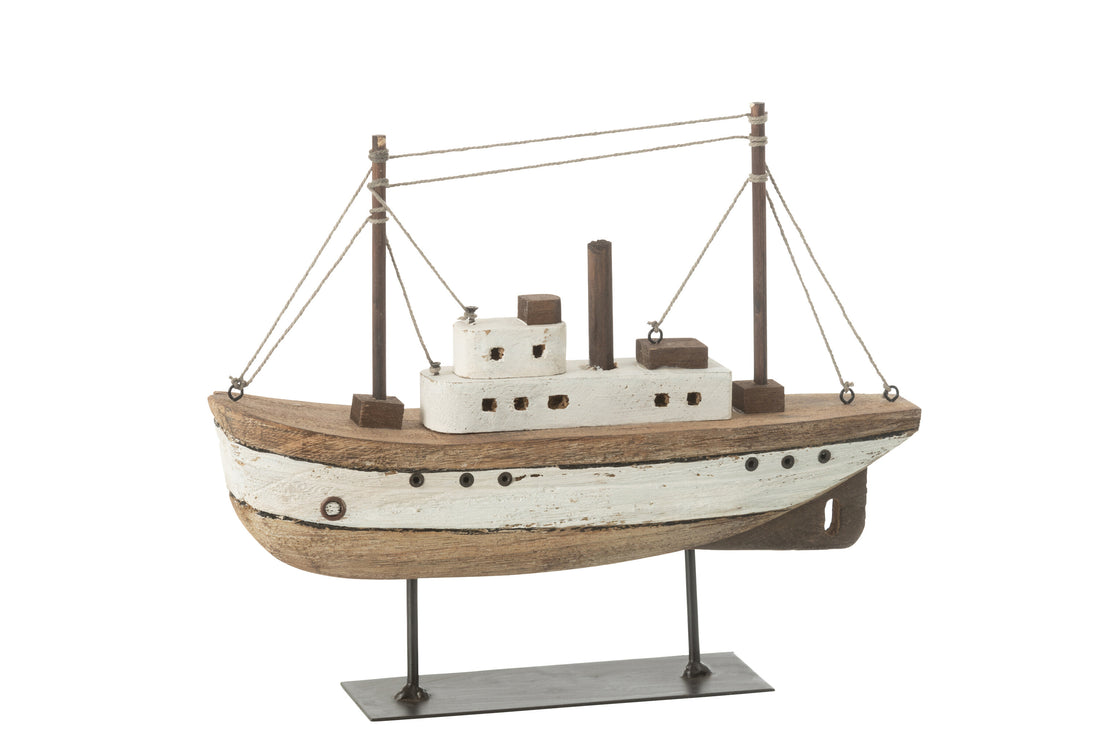 Boot Op Stand Paulownia Hout Natuur/Wit Groot
