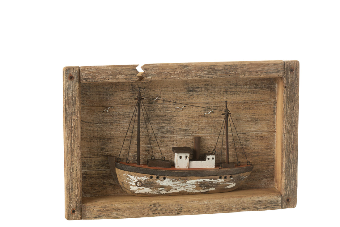 Boot in frame Paulownia hout natuurlijk/wit