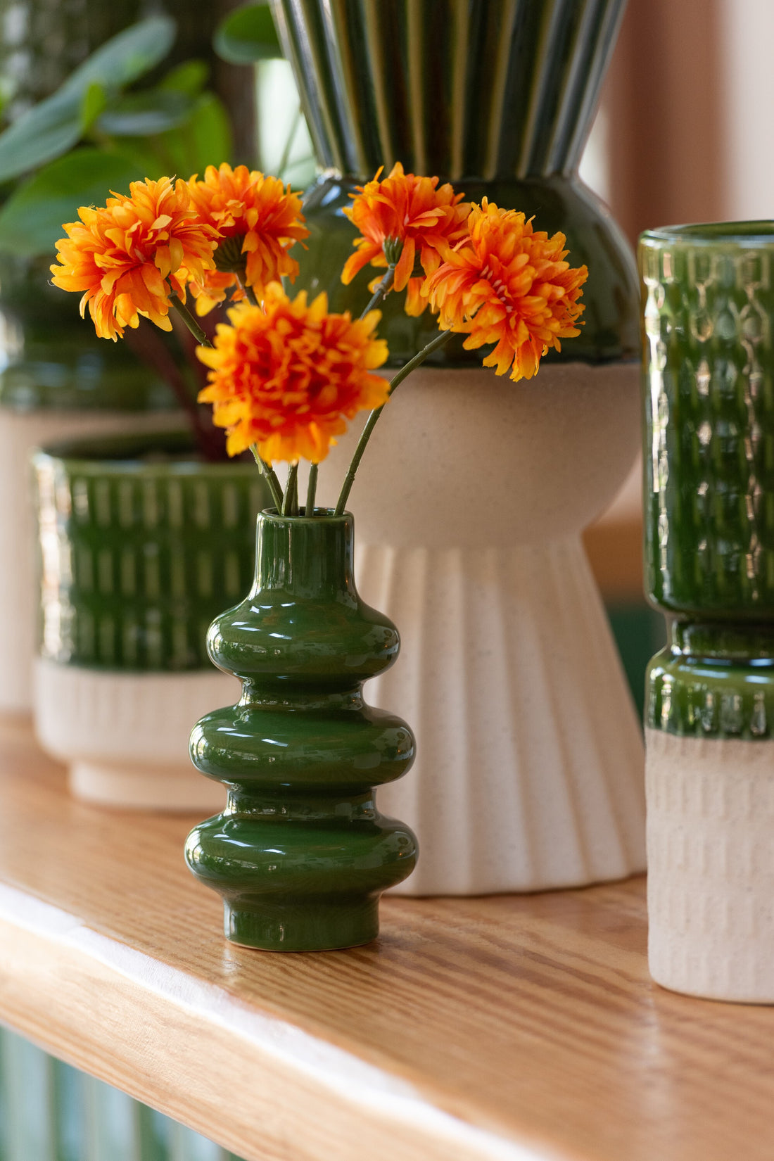 Vaas Boeien Porselein Groen/Wit Assortiment Van 2