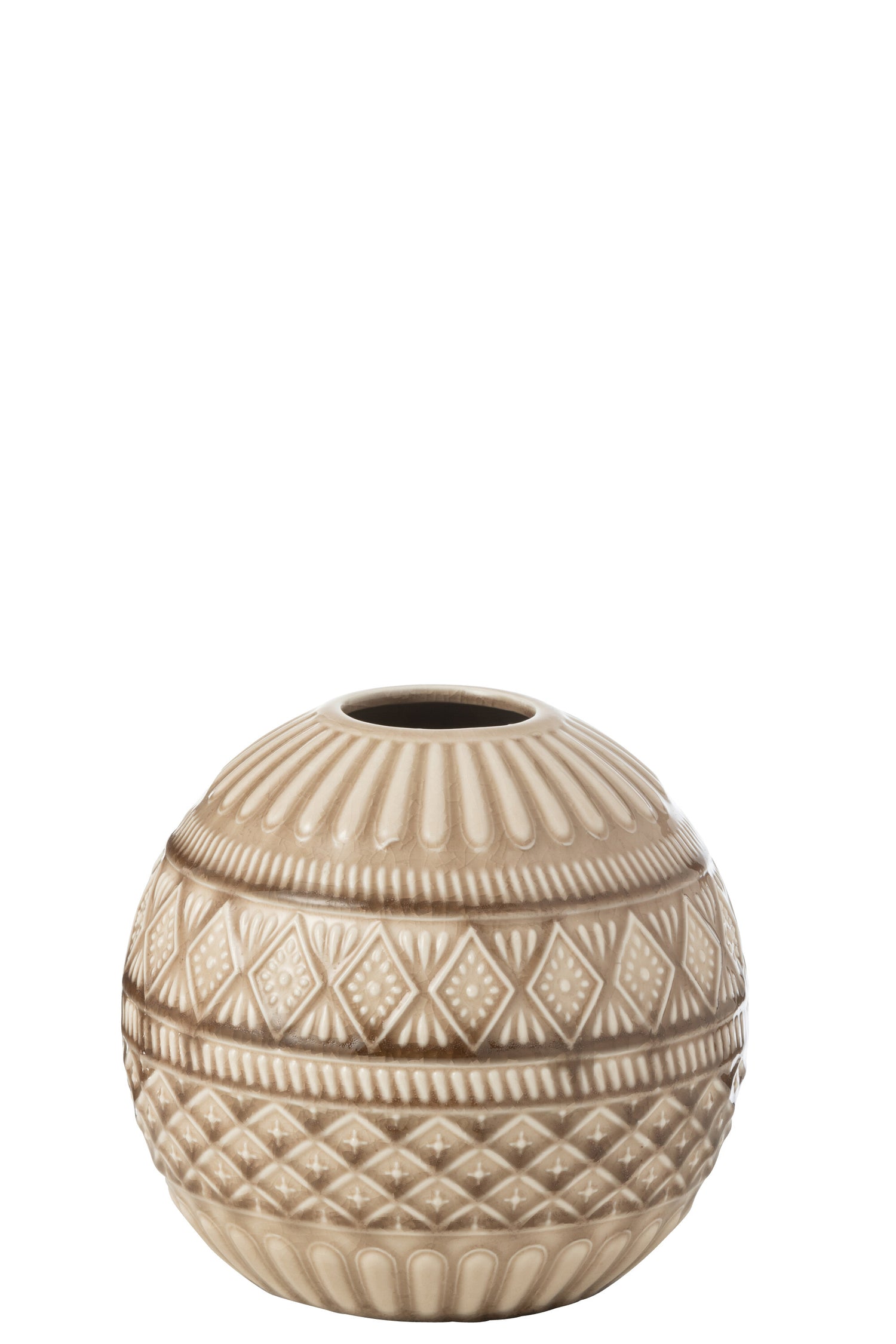 Vaas Bal Etnisch Porselein Beige Groot