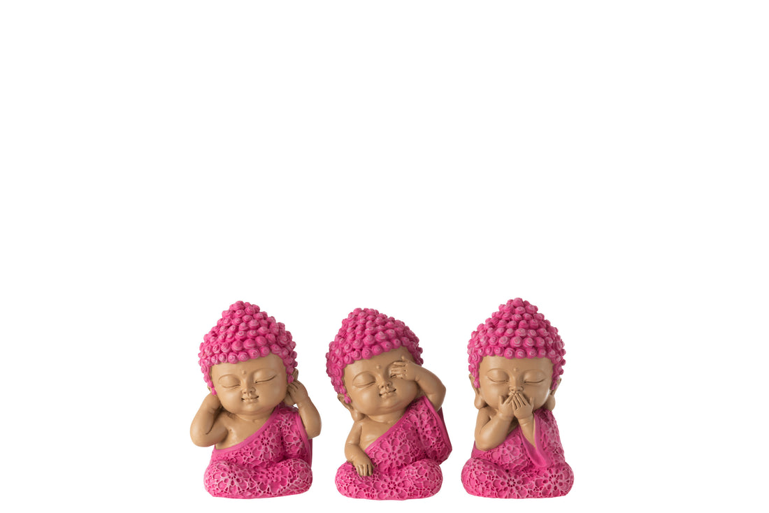 Monnik Zien/Horen/Spreken Hars Roze Assortiment Van 3